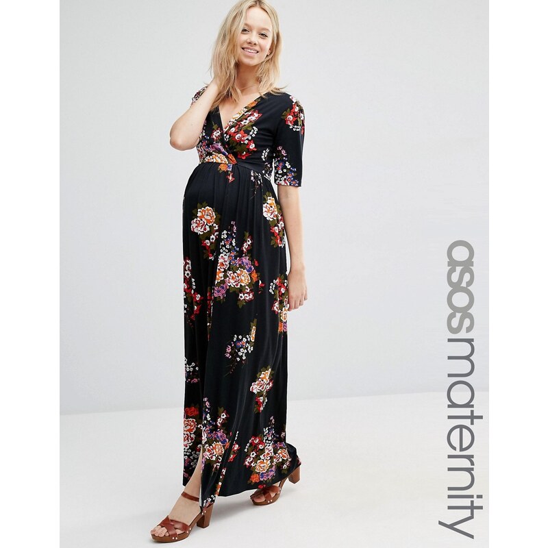 ASOS Maternity - Robe longue cache-cur à imprimé fleuri - Multi
