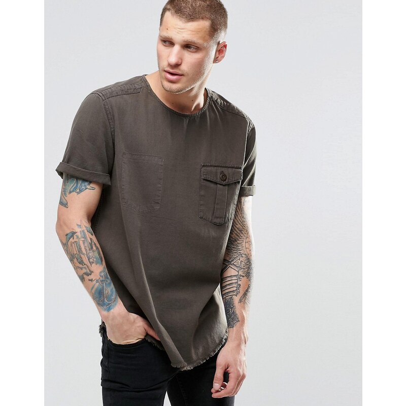 ASOS - T-shirt oversize en jean style militaire - Kaki - Vert