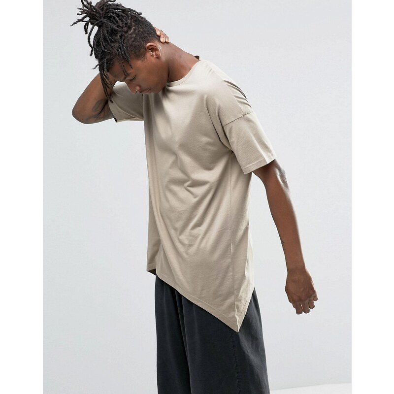 ASOS - T-shirt oversize avec ourlet en pointe - Beige - Beige