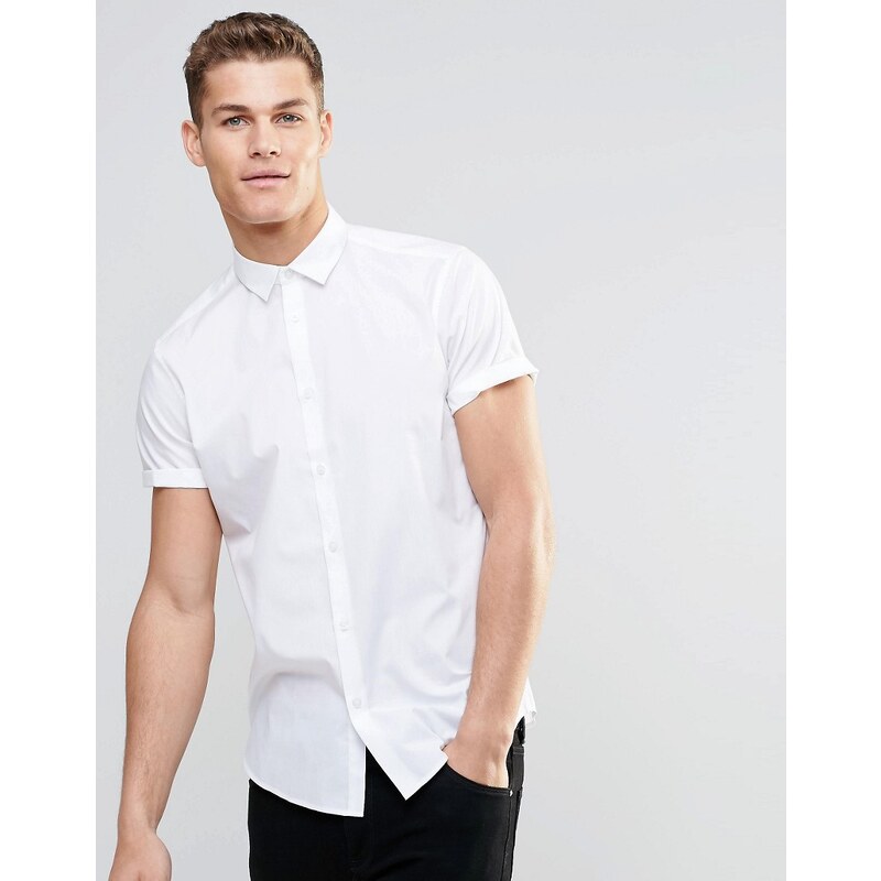 ASOS - Chemise habillée à manches courtes, coupe classique - Blanc - Blanc