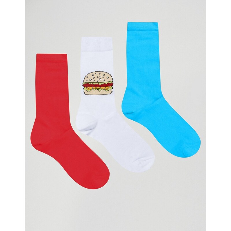 ASOS - Lot de 3 paires de chaussettes motif hamburger - Multi