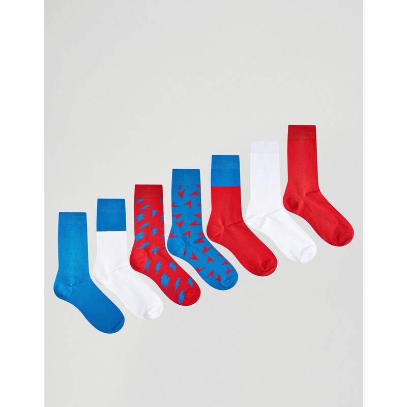 ASOS - Lot de 7 paires de chaussettes à motif éclair - Multi
