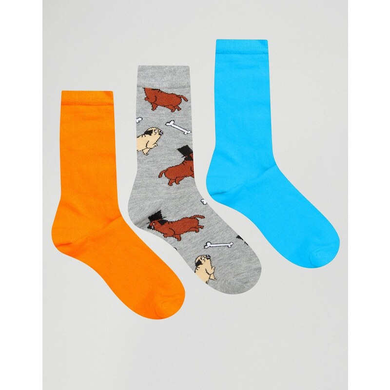 ASOS - Lot de 3 paires de chaussettes motif carlin chic - Multi