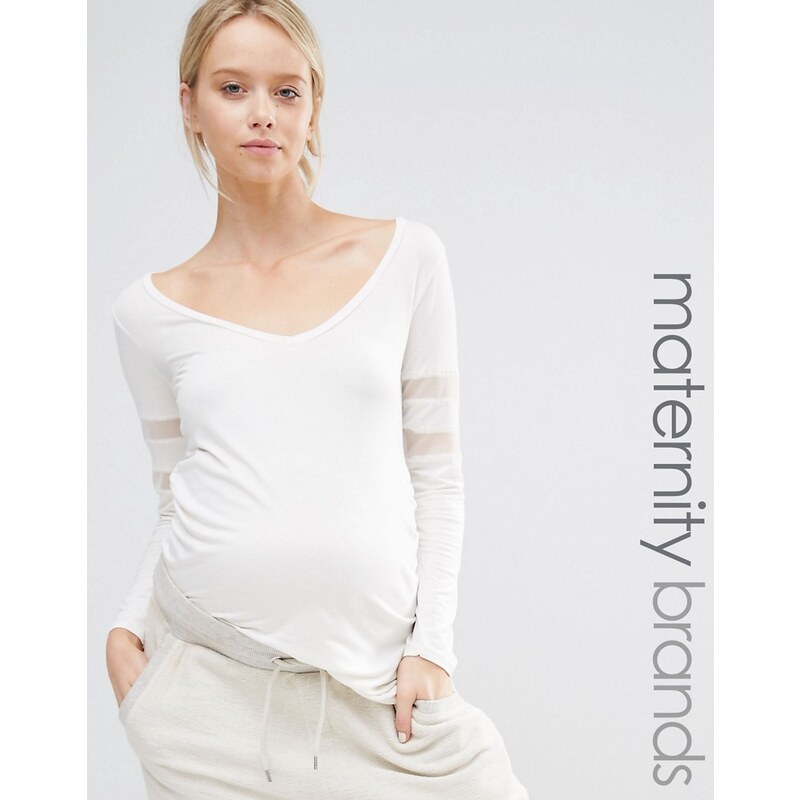 Bluebelle Maternity - Top confort en jersey avec insert en tulle - Blanc