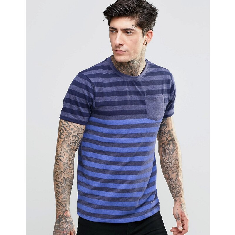 D-Struct - T-shirt à rayures variées - Bleu marine