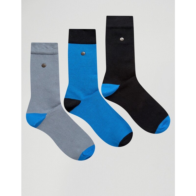 Feraud - Lot de 3 chaussettes en modal et coton avec talon et bordure contrastants - Multicolore - Bleu