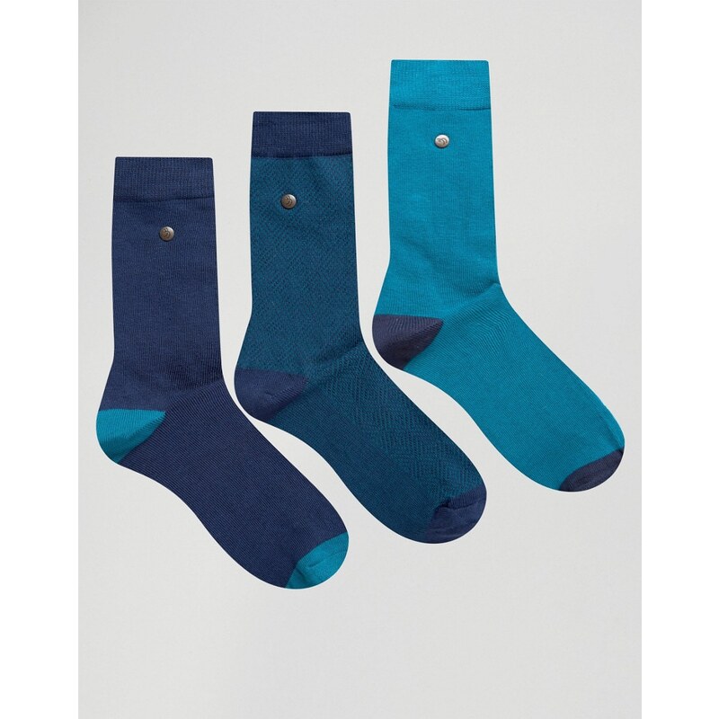 Feraud - Lot de 3 chaussettes en modal et coton - Multicolre / bleu marine / sarcelle motif géométrique - Bleu marine