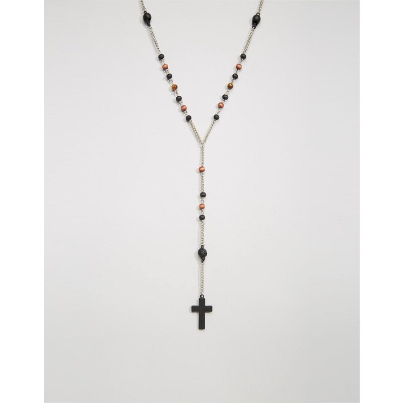 Icon Brand - Collier croix orné de perles - Noir