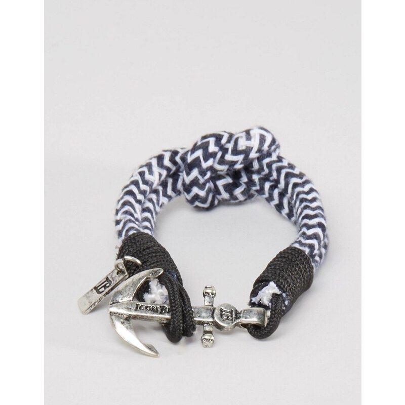 Icon Brand - Bracelet tissé à rayures et breloque ancre - Bleu marine - Bleu marine