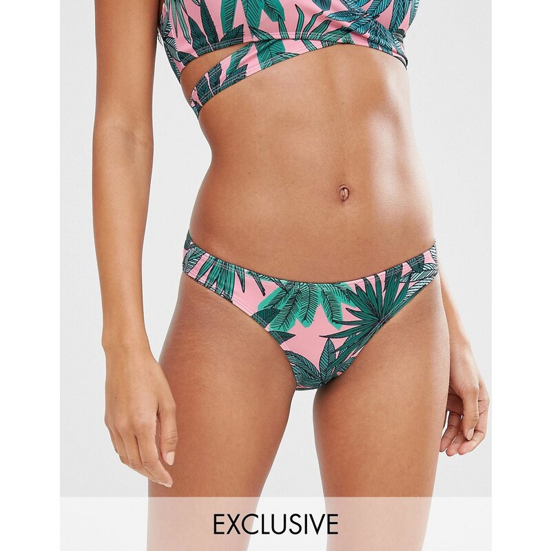 Missguided - Bas de bikini taille basse à imprimé tropical - Rose