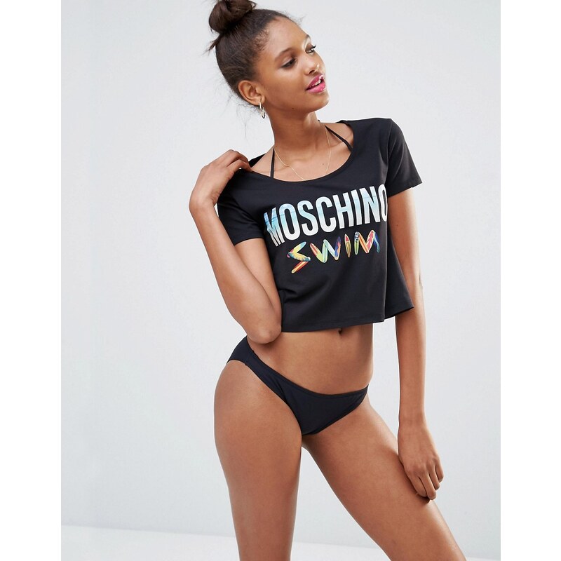 Moschino - T-shirt de plage court avec logo - Noir