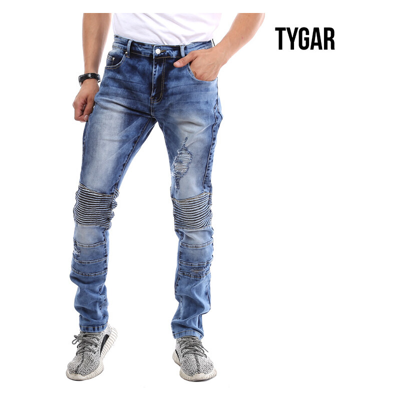 TYGAR Jeans slim destroyed avec genoux nervurés