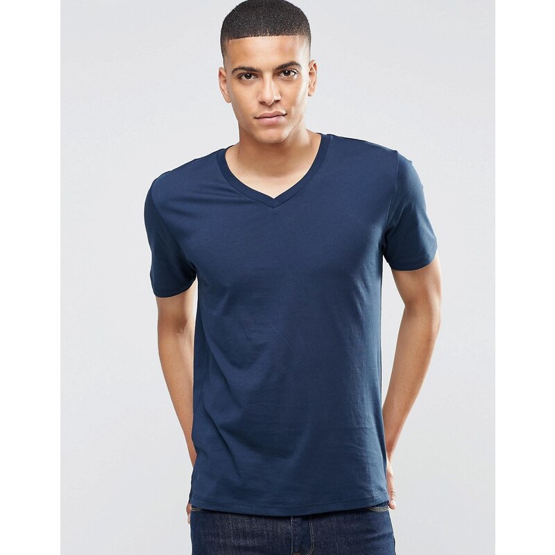 Reiss - T-shirt col V - Bleu marine