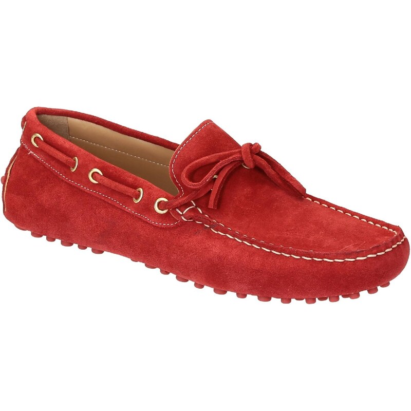 Leonardo Shoes Mocassins en daim rouge pour hommes fait à la main en Italie