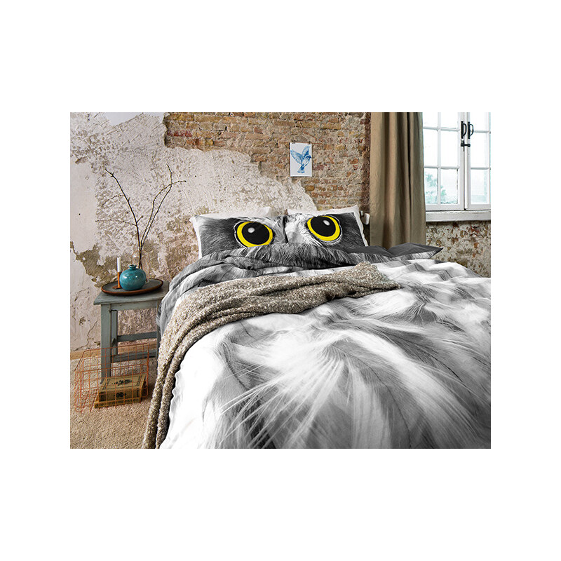 Dreamhouse Bedding Parure housse de couette 140x200/220 cm + 1 taie d'oreiller 60x70 cm Look Chouette - gris