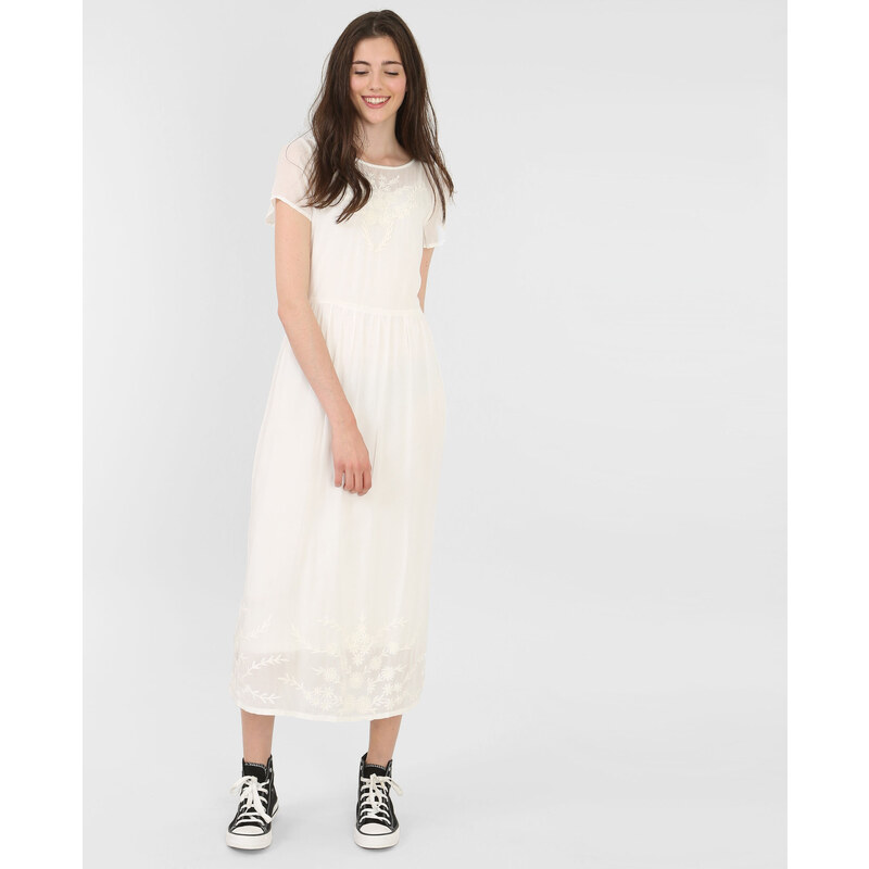 Longue robe brodée blanc cassé, Femme, Taille 42 -PIMKIE- MODE FEMME