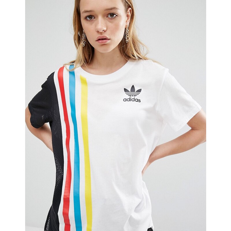 adidas Originals - Primary - T-shirt oversize à trois bandes avec empiècement en tulle - Blanc