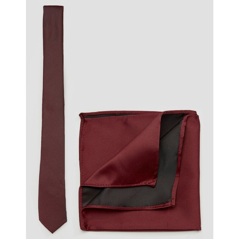 ASOS - Ensemble cravate et pochette - Bordeaux - Rouge