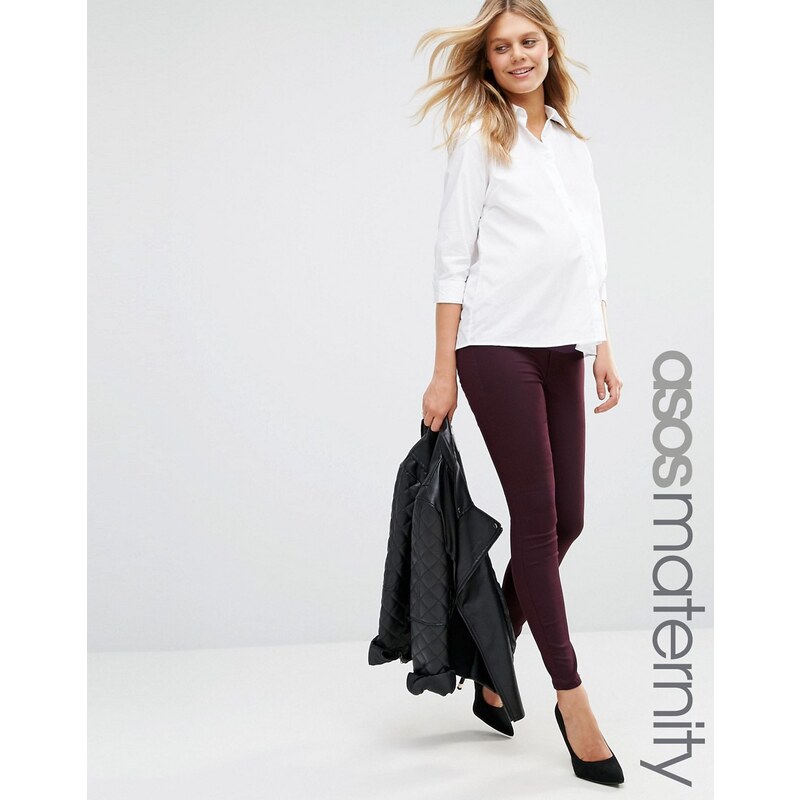 ASOS Maternity - Rivington - Jegging en jean avec taille retombant sous le ventre - Bordeaux - Rouge