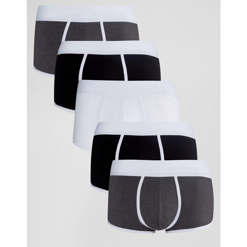 ASOS - Lot de 5 boxers taille basse avec coutures en U - Noir et blanc - Multi