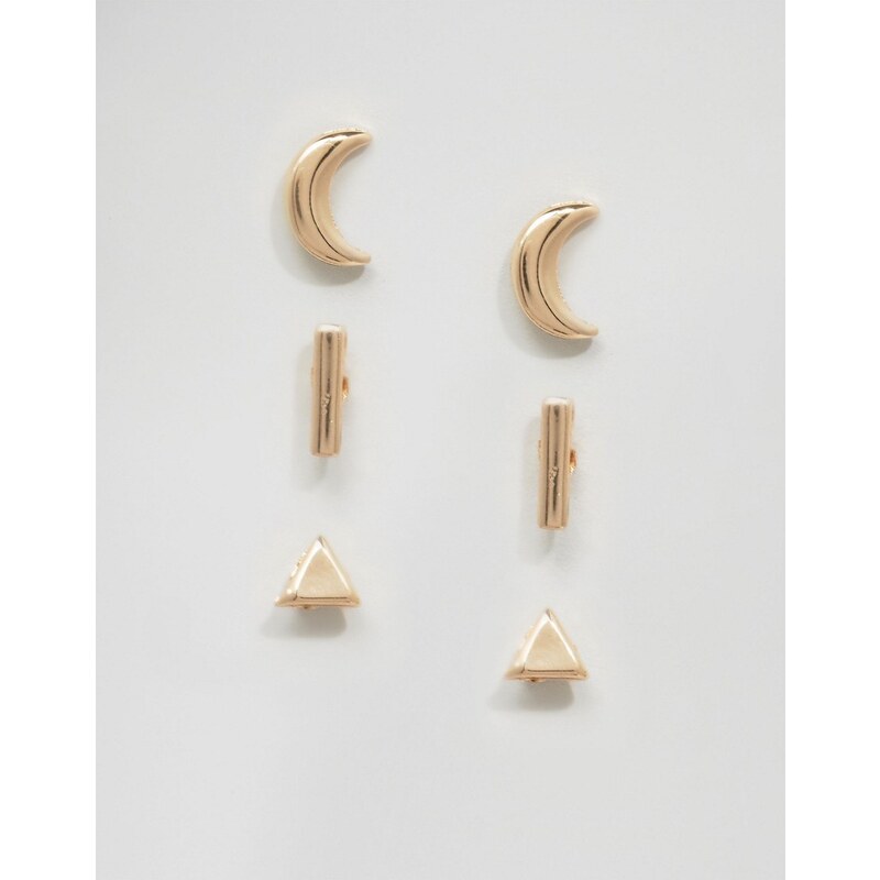 DesignB - London - Boucles d'oreille superposées à motif lune - Doré