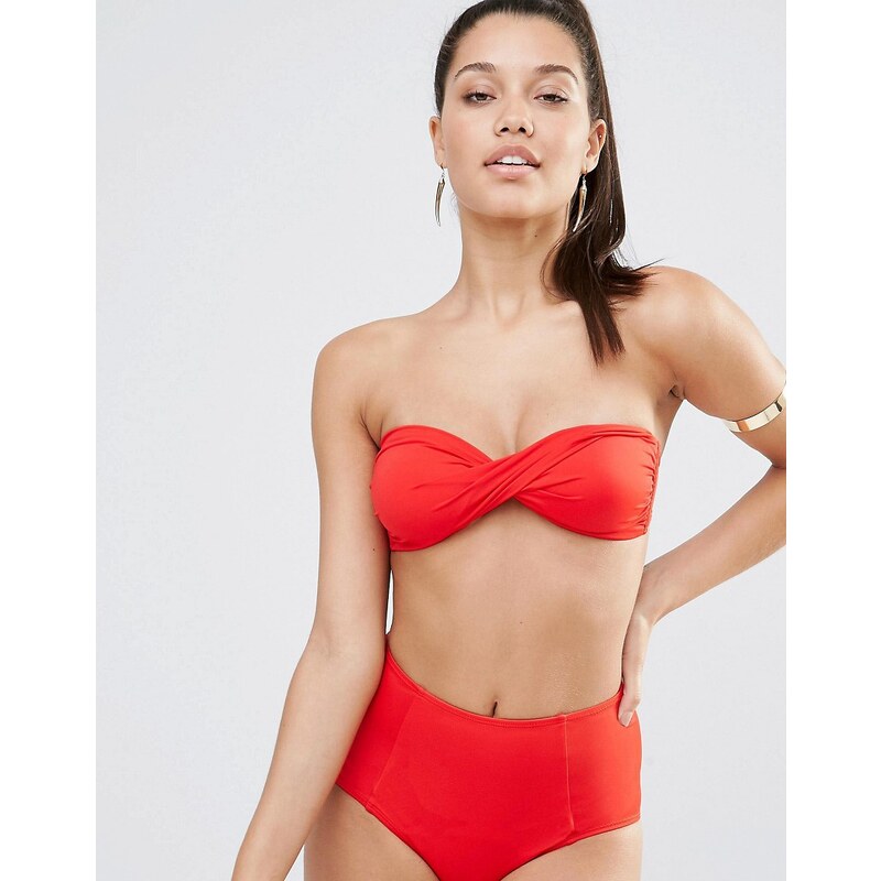 Missguided - Mix And Match - Haut de bikini bandeau effet torsadé - Rouge