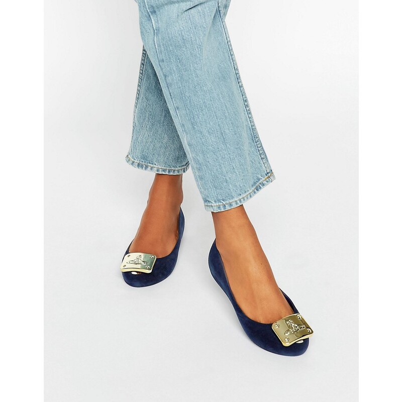 Vivienne Westwood For Melissa - UltraGirl - Chaussures plates avec plaque et effet floqué - Bleu marine