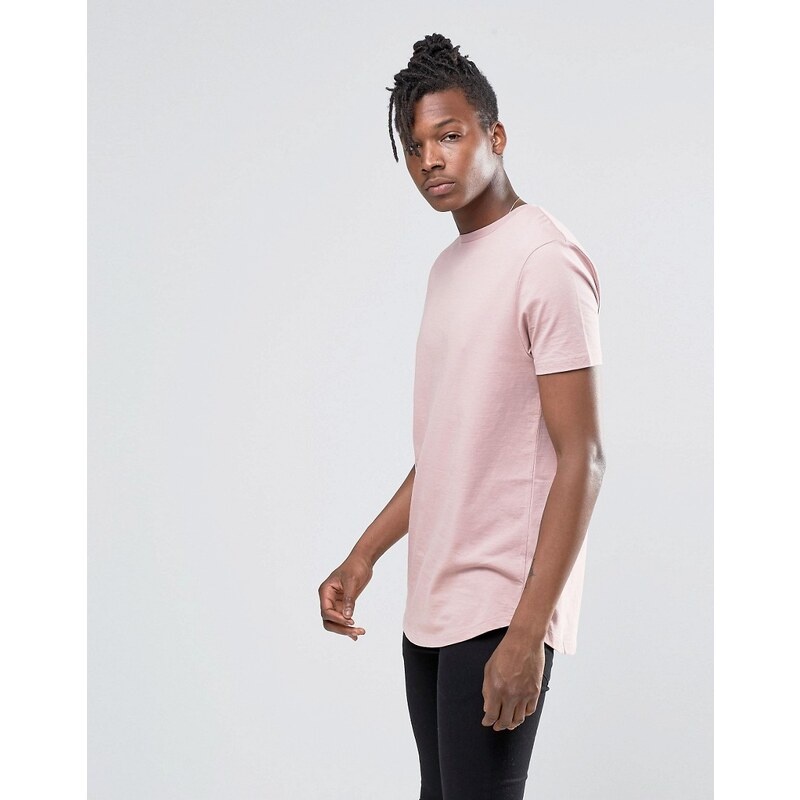ASOS - T-shirt long avec ourlet incurvé - Rose - Rose