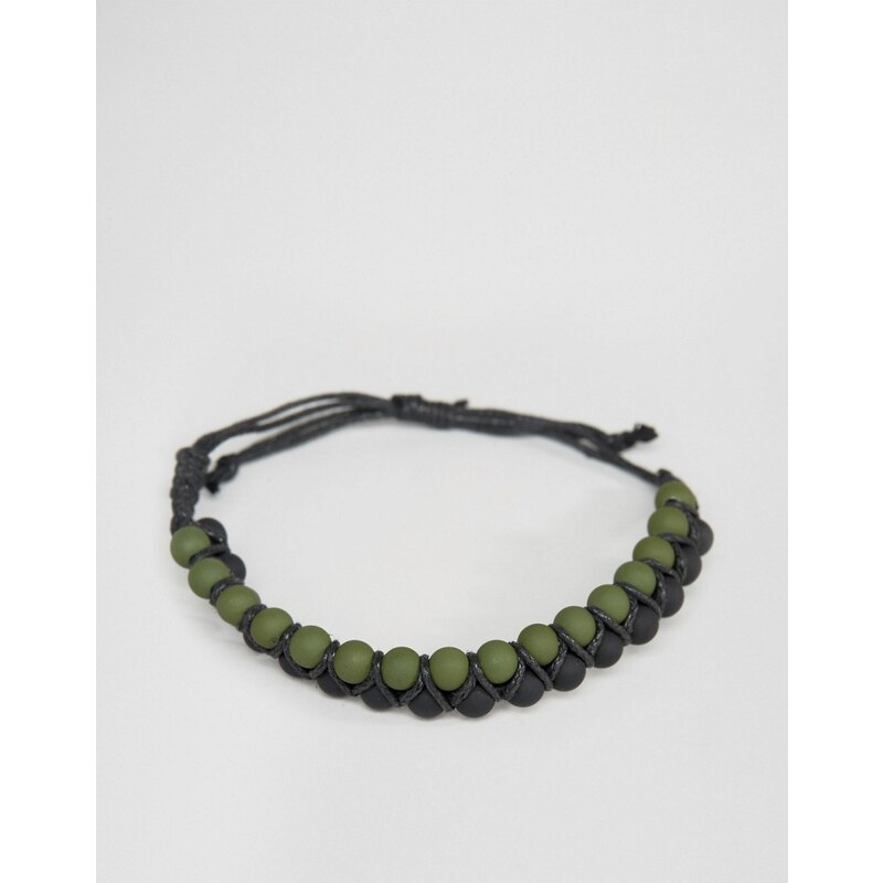ASOS - Bracelet à perles en caoutchouc - Noir et kaki - Noir