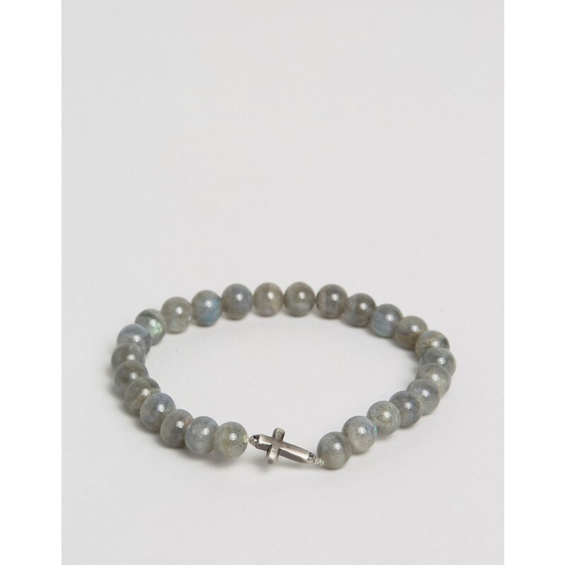 Simon Carter - Labradorite - Bracelet de perles avec croix - Exclusivité ASOS - Gris