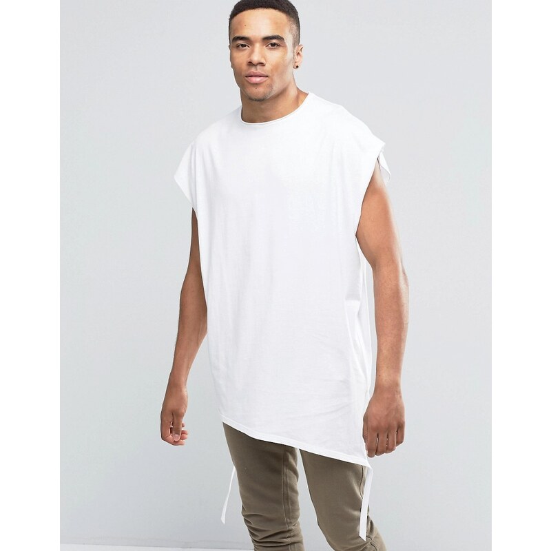 ASOS - T-shirt ultra oversize à col brut et ourlet formé avec nuds pendants - Blanc