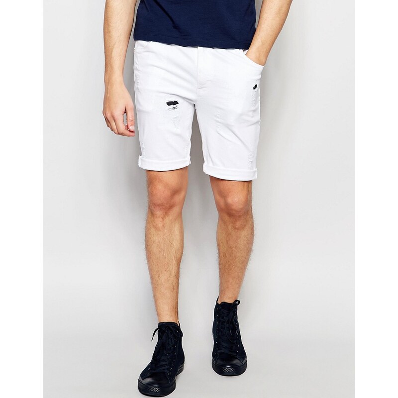 ASOS - Short en jean super skinny effet rapiécé - Blanc - Blanc