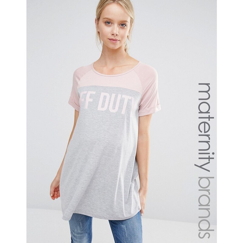 Bluebelle Maternity Lounge - Off Duty - T-shirt en jersey color block avec slogan - Gris