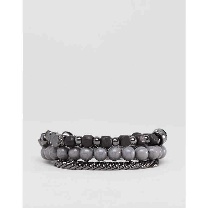 Icon Brand - Lot de bracelets de perles - Gris - Gris