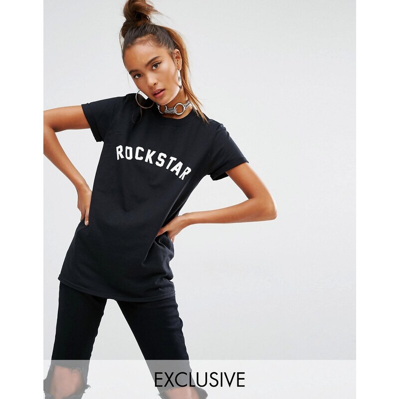 Adolescent Clothing - Rockstar - T-shirt boyfriend à imprimé - Noir