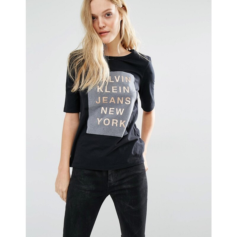 Calvin Klein - T-shirt avec logo floqué - Noir
