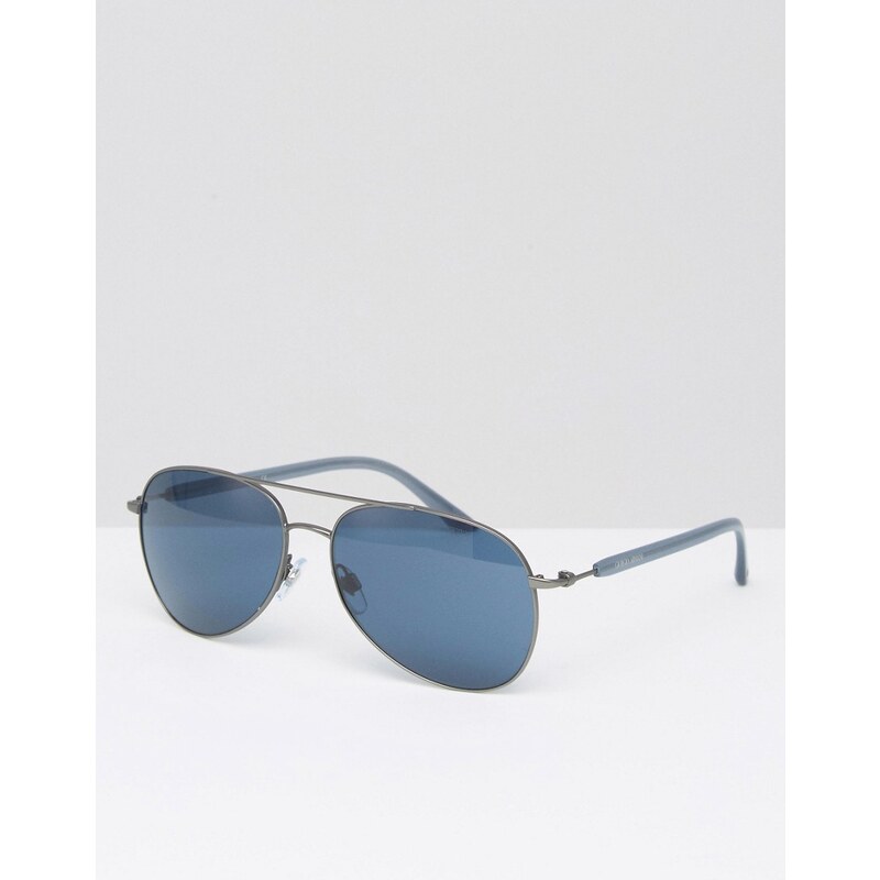 Giorgio Armani - Lunettes de soleil aviateur - Bleu gris foncé mat - Argenté