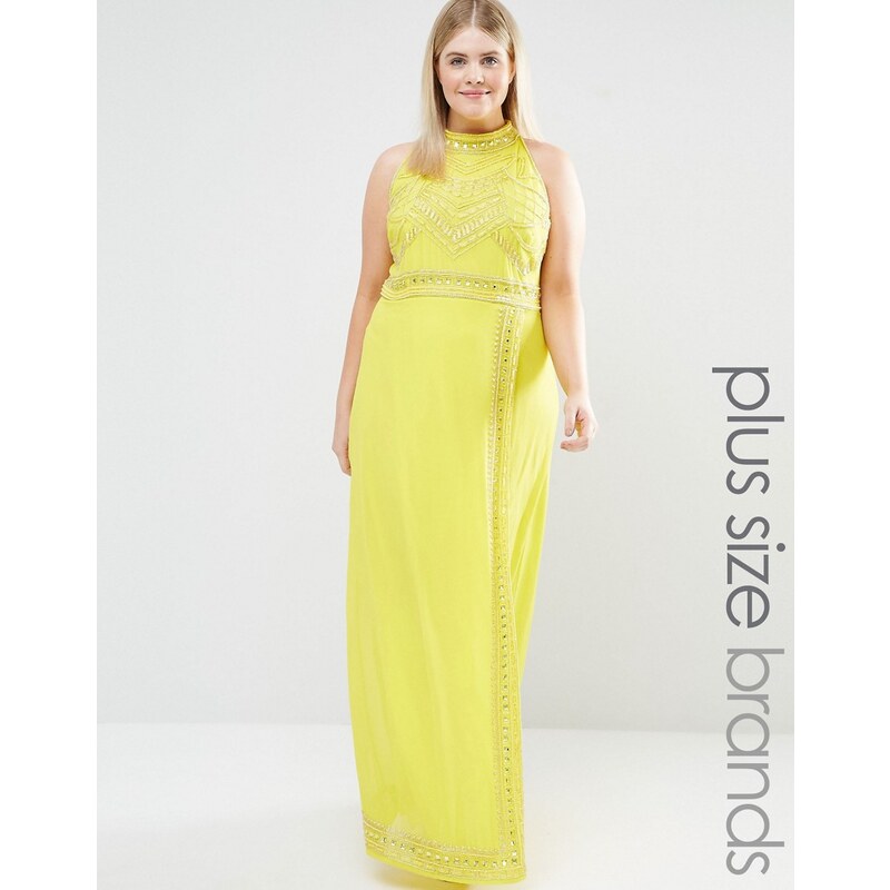 Lovedrobe Luxe Lovedrobe - Robe longue luxueuse à ornements et col montant - Jaune