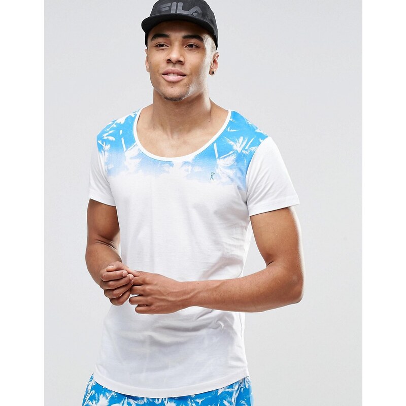 Ringspun - T-shirt de plage imprimé coordonné à encolure dégagée - Blanc