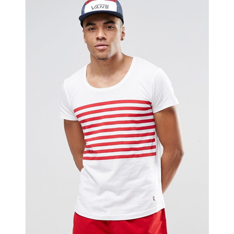 Ringspun - T-shirt de plage rayé à encolure dégagée (ensemble - Blanc