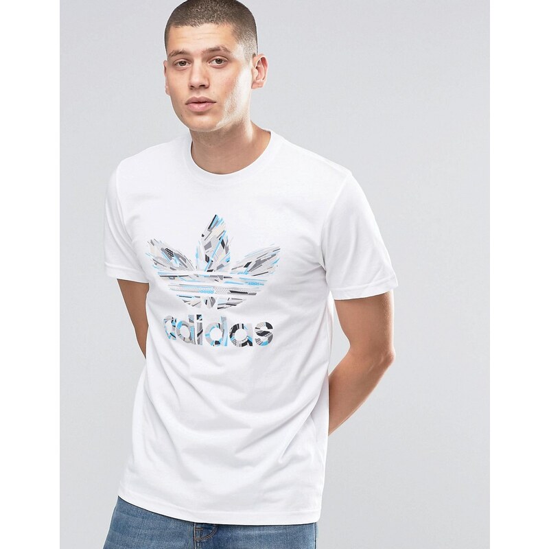 adidas Originals - AZ1062 - T-shirt à logo trèfle effet gelé - Blanc