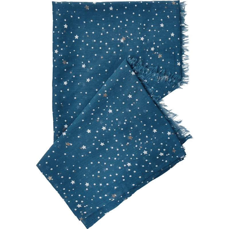 Cecil - Carré tissé à franges avec imprimé étoiles - celestial bleu