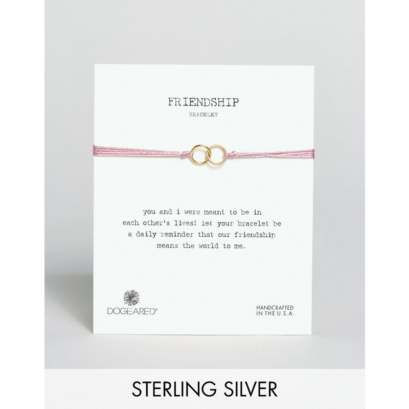 Dogeared - Bracelet de l'amitié ajustable en soie avec anneau à maillons en plaqué or - Rose