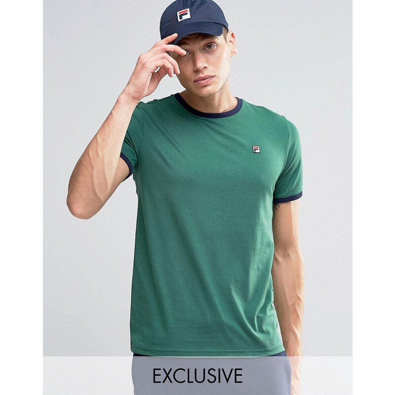 Fila Vintage - T-shirt à bords contrastants avec petit logo - Vert