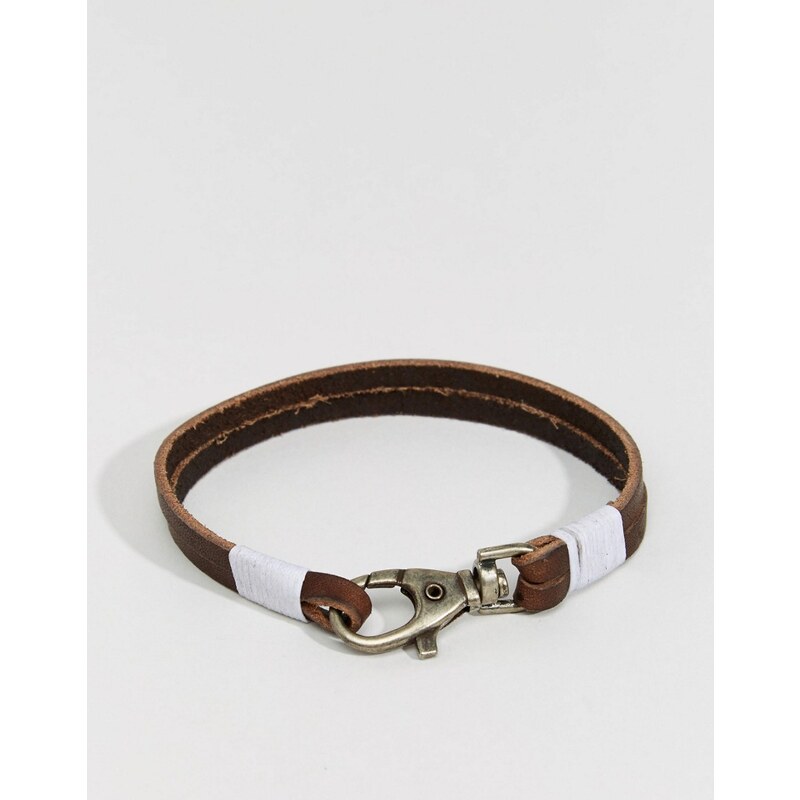 Jack & Jones - Bracelet en cuir avec crochet métallique - Noir