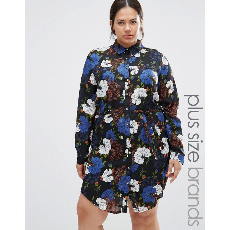 Praslin Plus - Robe chemise à imprimé floral - Noir