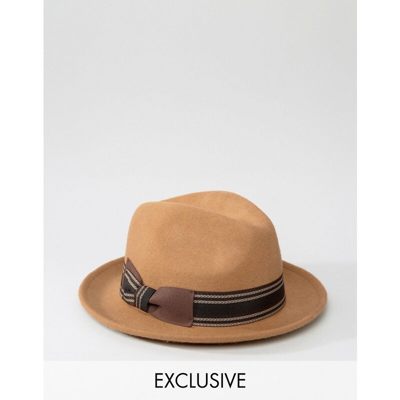 Reclaimed Vintage - Chapeau mou avec bandeau rayé - Marron - Marron