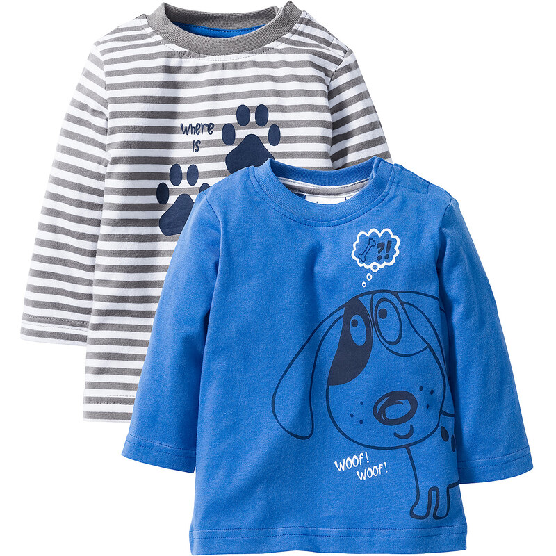 bpc bonprix collection Lot de 2 T-shirts bébé à manches longues en coton bio, T. 56/62-104/110 bleu enfant - bonprix