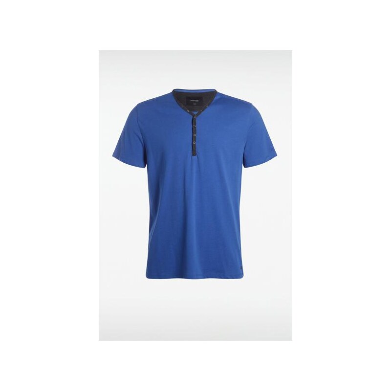 T-shirt homme détail contrasté col Bleu Coton - Homme Taille L - Bonobo