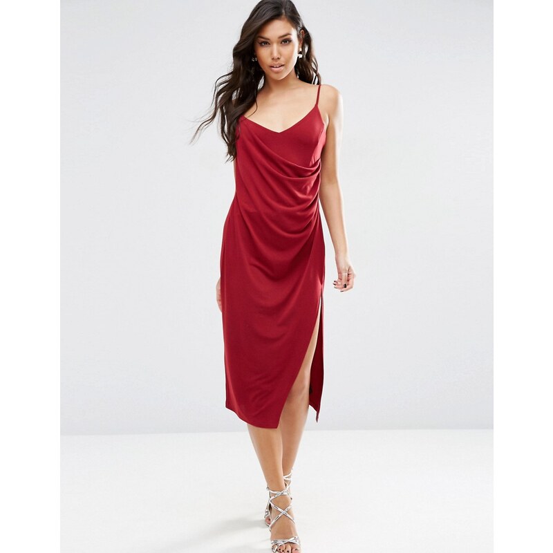 ASOS - Robe nuisette coupe cache-cur mi-longue en crêpe - Rouge